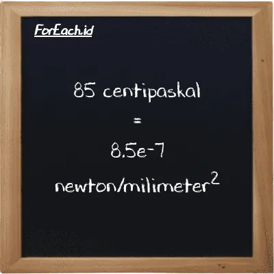 85 centipaskal setara dengan 8.5e-7 newton/milimeter<sup>2</sup> (85 cPa setara dengan 8.5e-7 N/mm<sup>2</sup>)